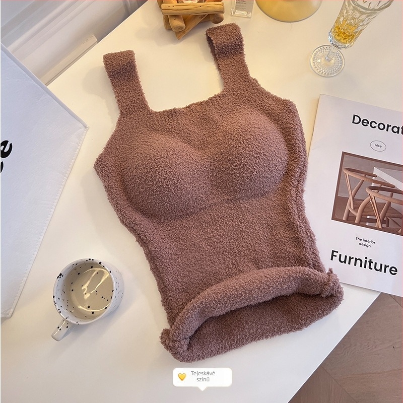 Női őszi-téli báránygyapjú fleece béléses mellény beépített párnázott melltartóval – egységben, hosszú fazon