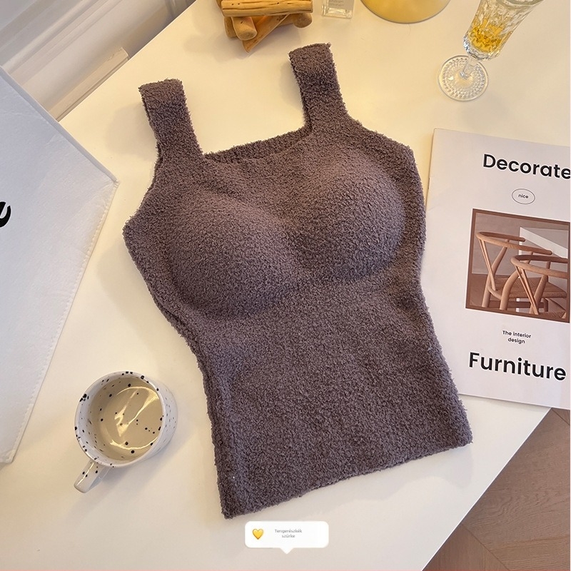 Női őszi-téli báránygyapjú fleece béléses mellény beépített párnázott melltartóval – egységben, hosszú fazon