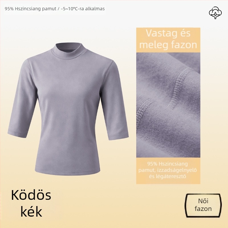 Női pamut termikus felső V-nyakú, ujj nélküli, dupla rétegű alapréteg őszi-téli viseletre