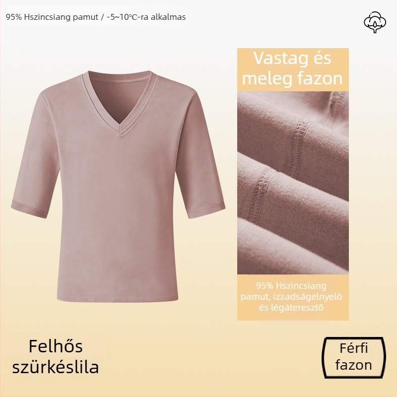 Női pamut termikus felső V-nyakú, ujj nélküli, dupla rétegű alapréteg őszi-téli viseletre