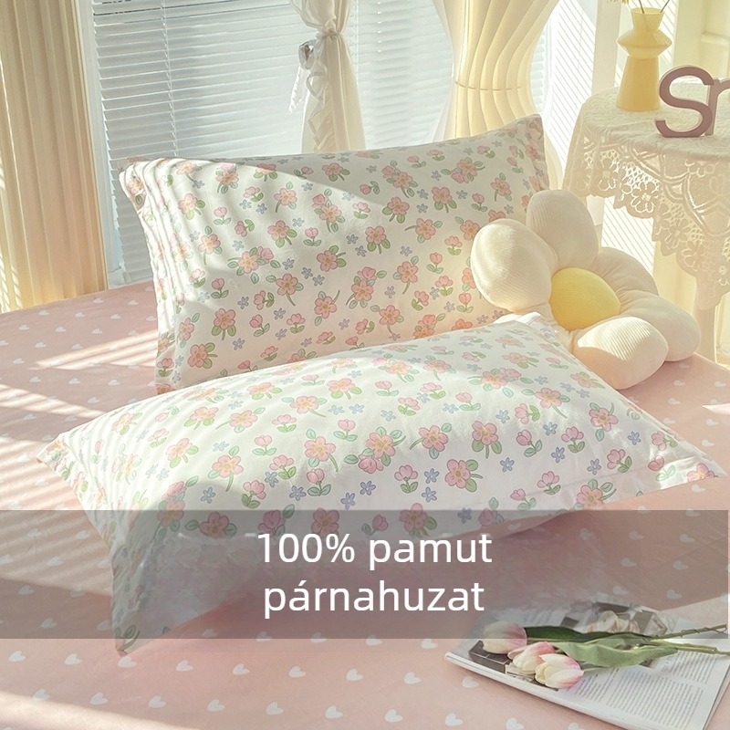 Pamut párnahuzat 48×74 cm, virágmintás, érintésre barátságos, durva vászon-szerű szövet, felnőtteknek