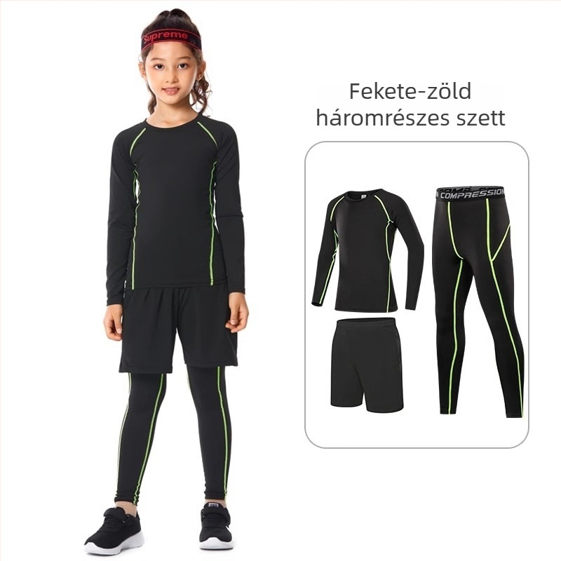 Gyerekeknek szóló sport bodyszett – gyorsan száradó, lélegző anyag, hosszú ujjú, kerek nyakú, spandex anyag tej-selyem bélés