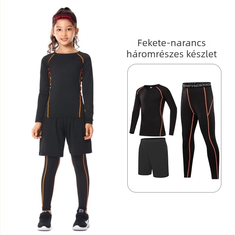 Gyerekeknek szóló sport bodyszett – gyorsan száradó, lélegző anyag, hosszú ujjú, kerek nyakú, spandex anyag tej-selyem bélés