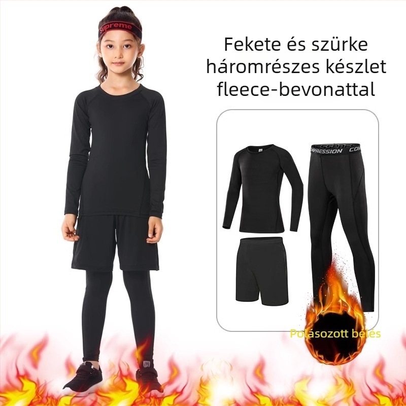 Gyerekeknek szóló sport bodyszett – gyorsan száradó, lélegző anyag, hosszú ujjú, kerek nyakú, spandex anyag tej-selyem bélés