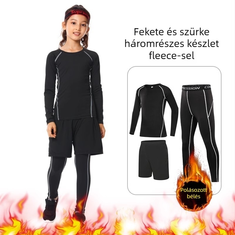Gyerekeknek szóló sport bodyszett – gyorsan száradó, lélegző anyag, hosszú ujjú, kerek nyakú, spandex anyag tej-selyem bélés
