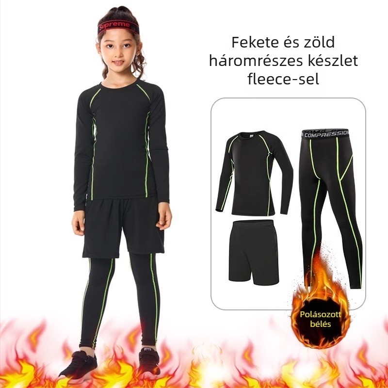 Gyerekeknek szóló sport bodyszett – gyorsan száradó, lélegző anyag, hosszú ujjú, kerek nyakú, spandex anyag tej-selyem bélés