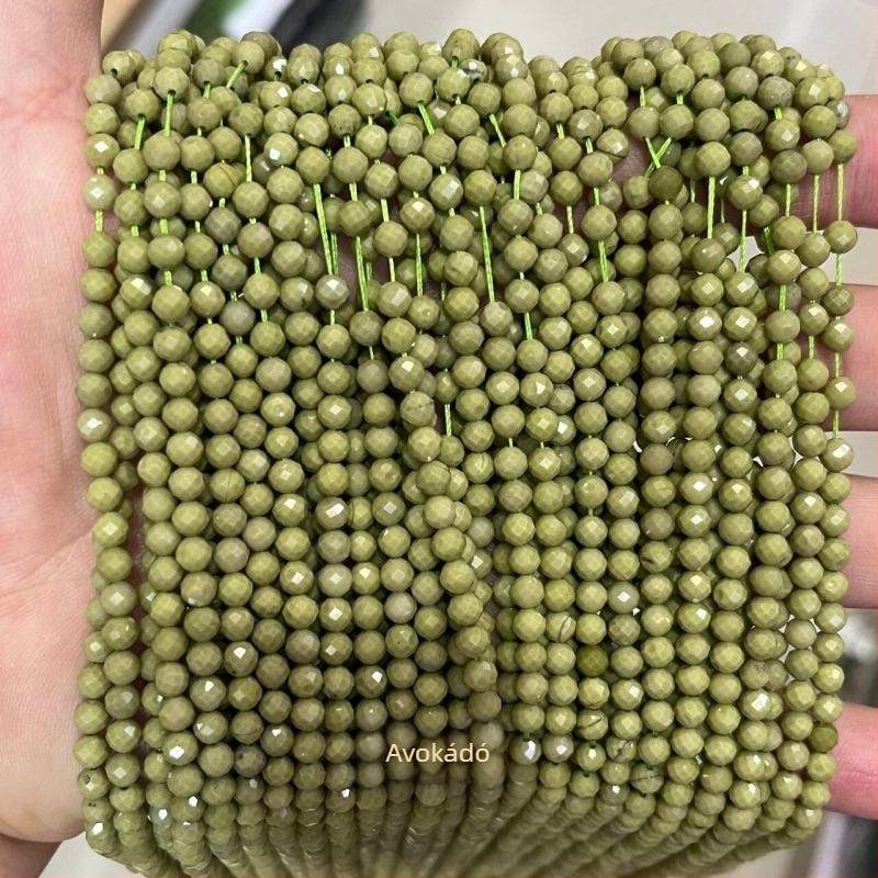 Sárga jáde kő facettált golyóskák – 2/3/4 mm, DIY ékszer alkatrészek