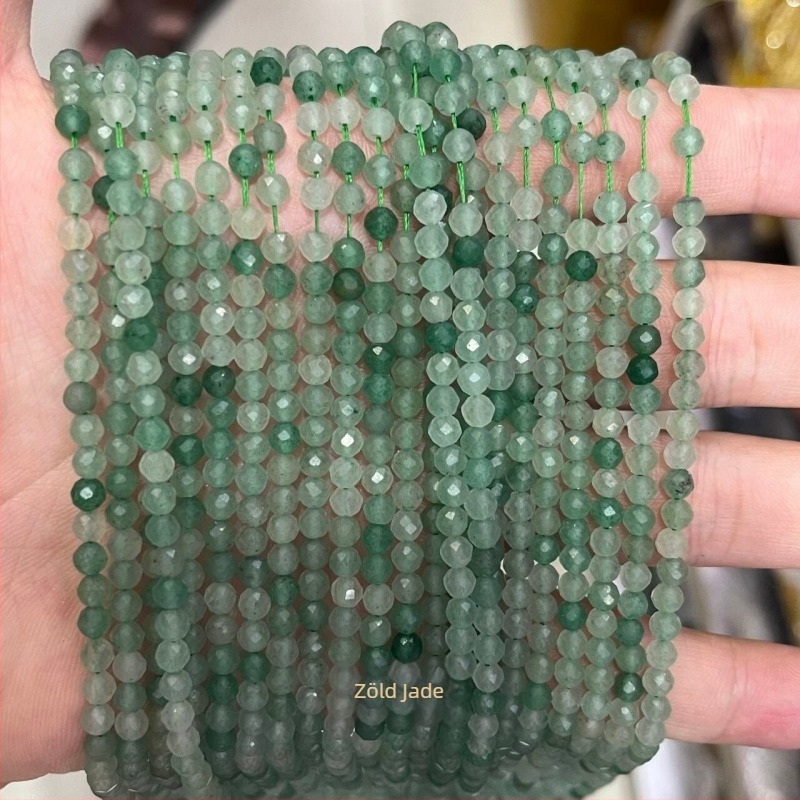 Sárga jáde kő facettált golyóskák – 2/3/4 mm, DIY ékszer alkatrészek