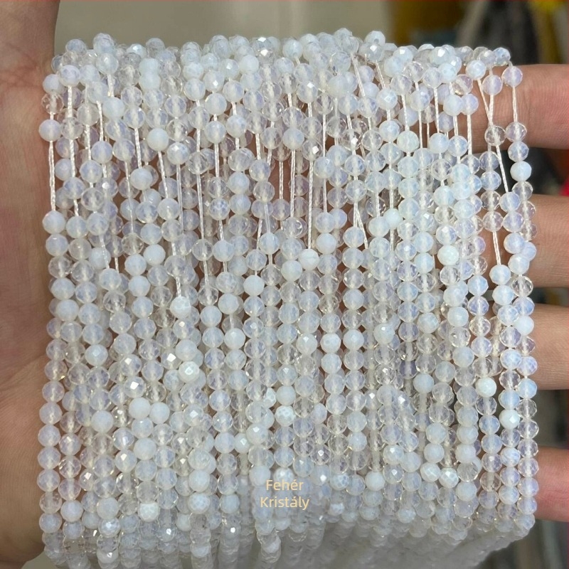Sárga jáde kő facettált golyóskák – 2/3/4 mm, DIY ékszer alkatrészek