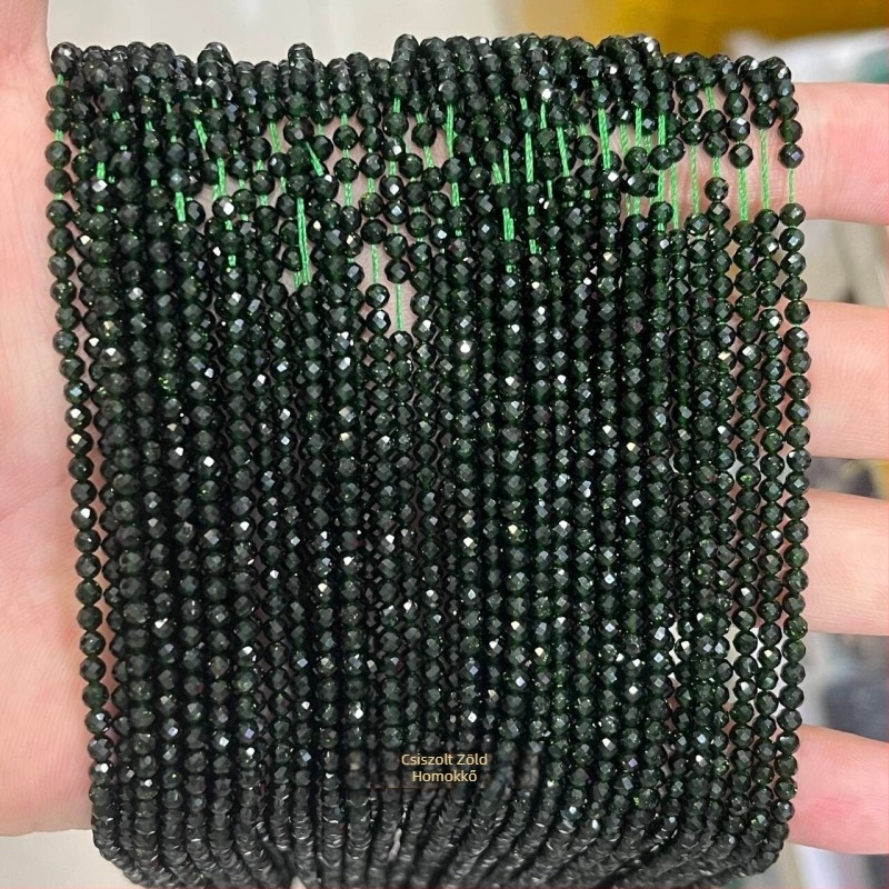Sárga jáde kő facettált golyóskák – 2/3/4 mm, DIY ékszer alkatrészek