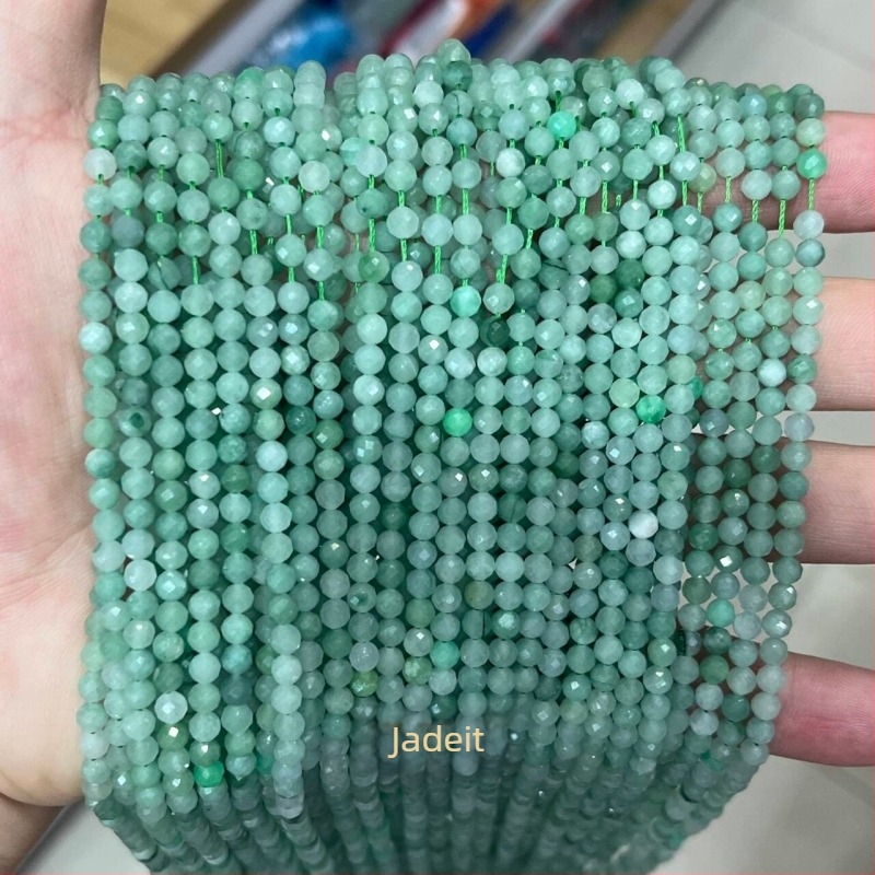 Sárga jáde kő facettált golyóskák – 2/3/4 mm, DIY ékszer alkatrészek