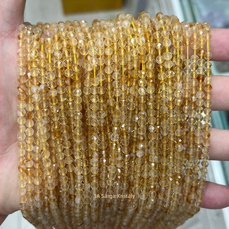 Sárga jáde kő facettált golyóskák – 2/3/4 mm, DIY ékszer alkatrészek