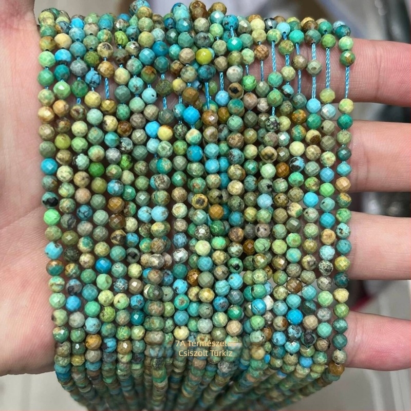 Sárga jáde kő facettált golyóskák – 2/3/4 mm, DIY ékszer alkatrészek