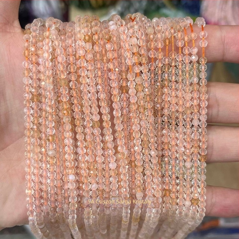 Sárga jáde kő facettált golyóskák – 2/3/4 mm, DIY ékszer alkatrészek
