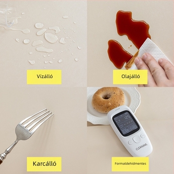 Hosszú téglalap PVC asztalterítő krémszínben, könnyed luxus, víz- és olajálló, csúszásmentes asztalterítő a kávéasztalhoz