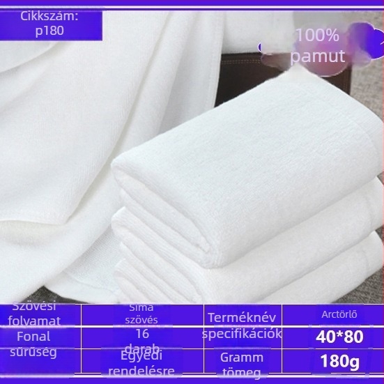 Pamut jacquard fürdőtörölköző szépségszalonhoz, vastag spirál szegéllyel, platina satin felülettel, egyszerű szövésű arc törölköző, 50–80 g