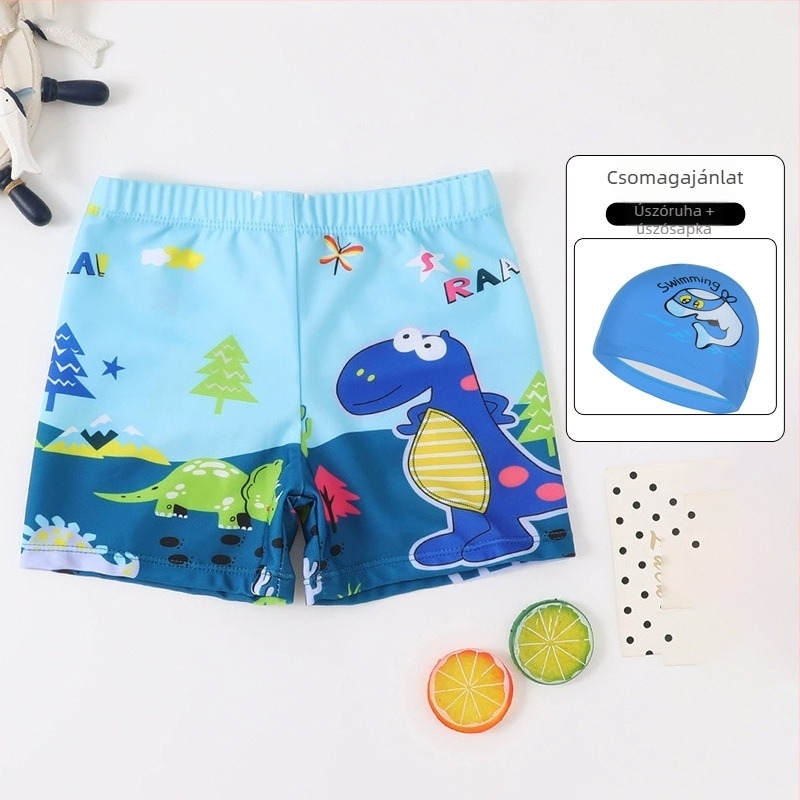 Gyerekeknek készült úszónadrág kartonnyomással, lélegző, gyorsan száradó; anyag: 88% poliészter, bélés 12% poliészter; stílus: rövidnadrág