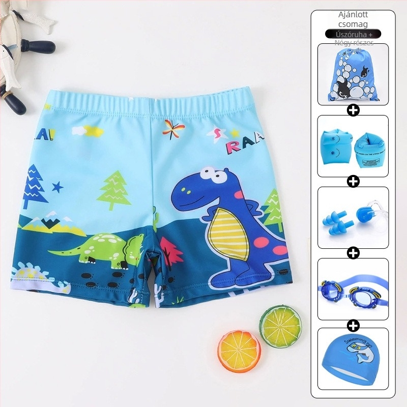 Gyerekeknek készült úszónadrág kartonnyomással, lélegző, gyorsan száradó; anyag: 88% poliészter, bélés 12% poliészter; stílus: rövidnadrág