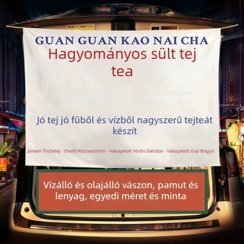 Téli tej-tea standhoz készült reklámbanner — plüss pamut gobelin, téglalap alakú