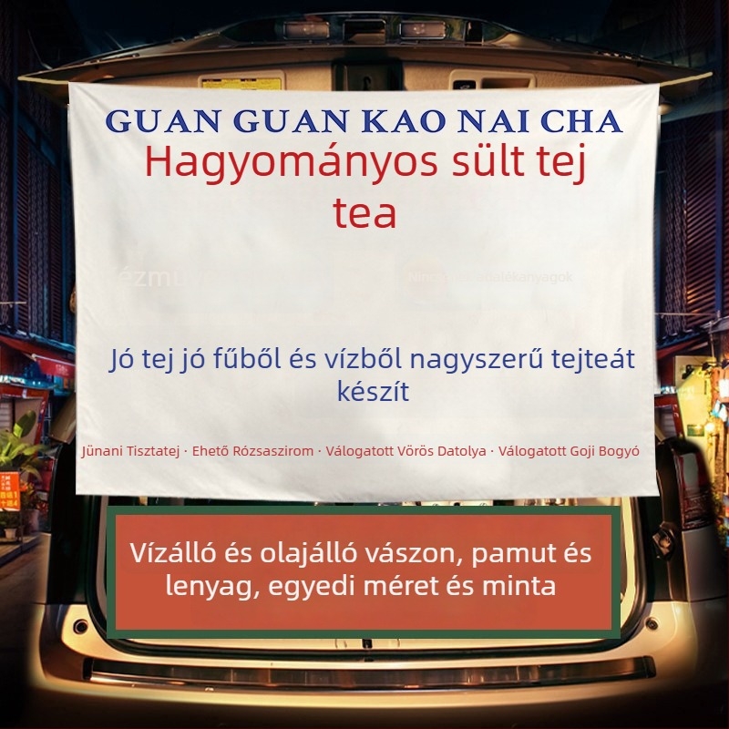 Téli tej-tea standhoz készült reklámbanner — plüss pamut gobelin, téglalap alakú