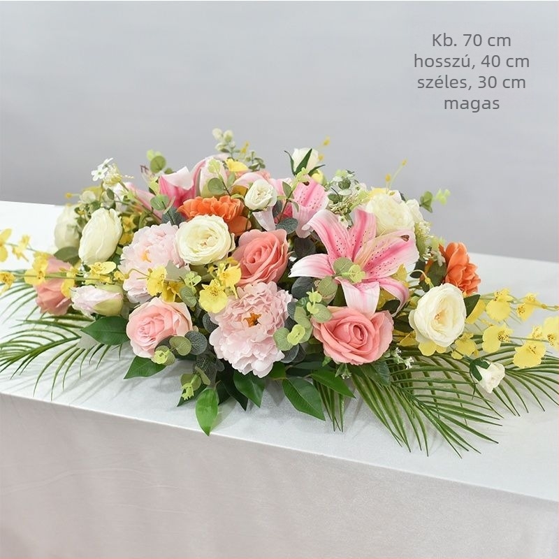 Selyem virág asztali középdísz – margaréta mintázat, flocking technika, esküvőre