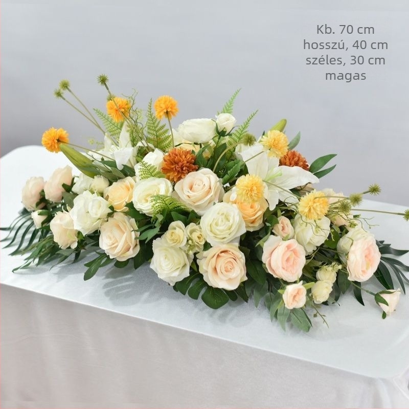 Selyem virág asztali középdísz – margaréta mintázat, flocking technika, esküvőre