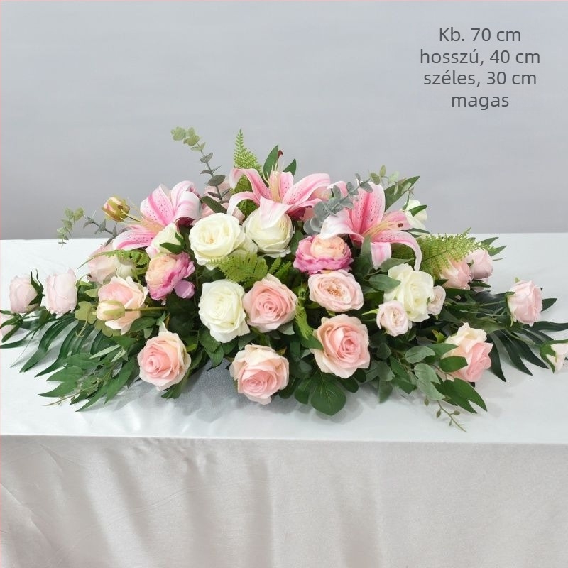 Selyem virág asztali középdísz – margaréta mintázat, flocking technika, esküvőre