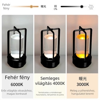 Asztali lámpa kereszt alakú kristály dizájnnal, újratölthető, érintéses vezérlés, környezeti megvilágítás, fém tartó