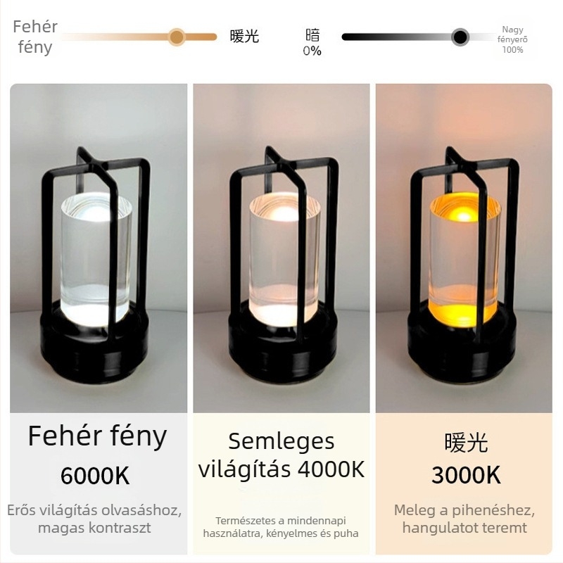 Asztali lámpa kereszt alakú kristály dizájnnal, újratölthető, érintéses vezérlés, környezeti megvilágítás, fém tartó