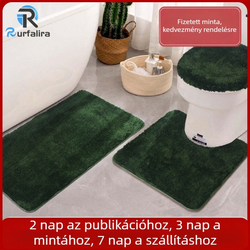 3 darabos fürdőszobai szőnyegkészlet, nedvszívó, csúszásmentes flockált felülettel, téglalap alakú, poliészter rost