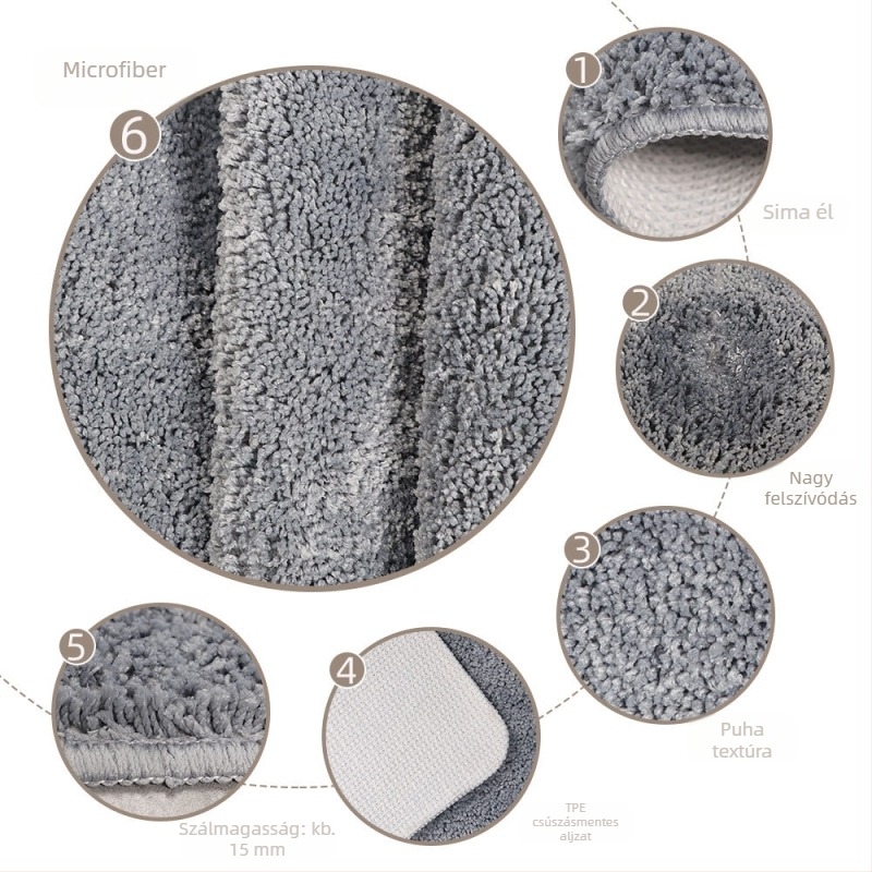3 darabos fürdőszobai szőnyegkészlet, nedvszívó, csúszásmentes flockált felülettel, téglalap alakú, poliészter rost