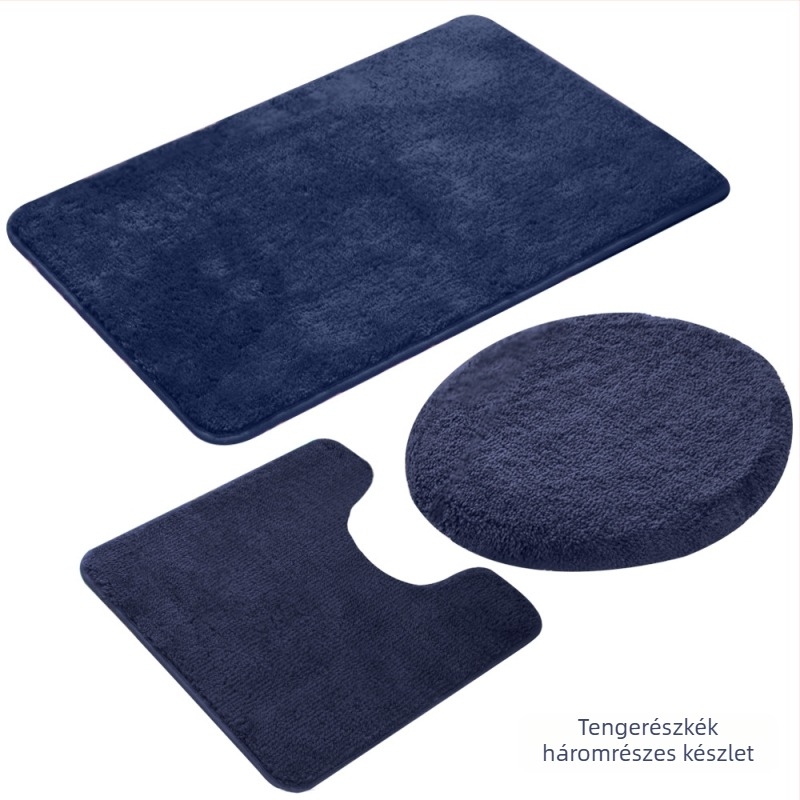 3 darabos fürdőszobai szőnyegkészlet, nedvszívó, csúszásmentes flockált felülettel, téglalap alakú, poliészter rost