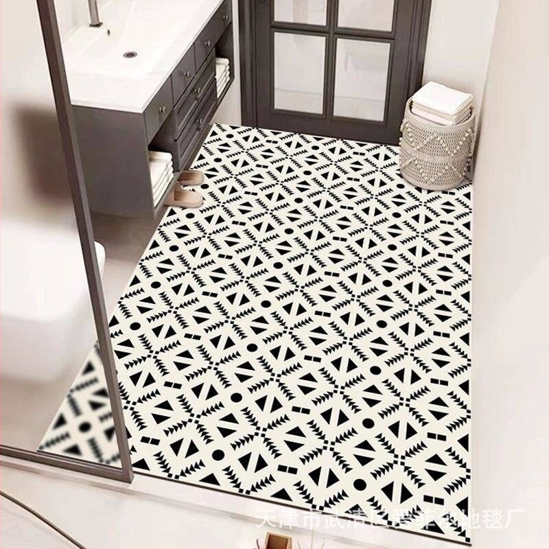 Fürdőszobai padlómatrac poliészterből, négyszög alakú, geometrikus és aranyos állatmintával, mosható, kínai stílus