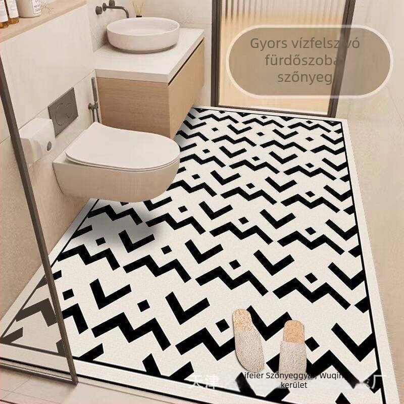 Fürdőszobai padlómatrac poliészterből, négyszög alakú, geometrikus és aranyos állatmintával, mosható, kínai stílus