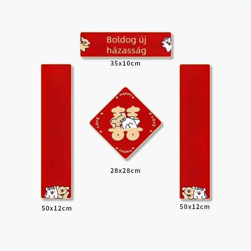 Fali matrica: vonalrajzú kiskutya dupla boldogság motívummal esküvői hálószobai dekorációhoz (ajtók és ruhásszekrények); PVC, vízálló, rajzfilmszerű minta, kínai stílus