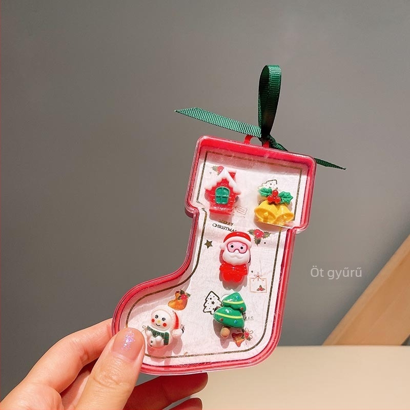 Ékszerszett: állítható gyűrű és karikatúra Mikulás fülbevaló — karácsonyi stílus gyermekeknek, műanyag/gyanta