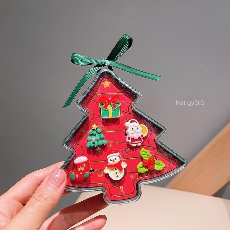 Ékszerszett: állítható gyűrű és karikatúra Mikulás fülbevaló — karácsonyi stílus gyermekeknek, műanyag/gyanta