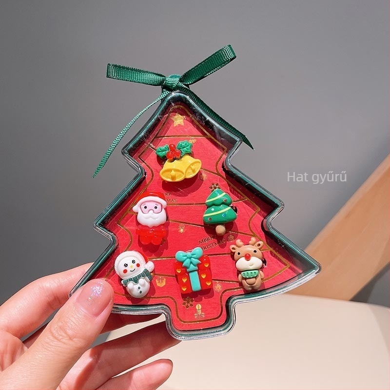 Ékszerszett: állítható gyűrű és karikatúra Mikulás fülbevaló — karácsonyi stílus gyermekeknek, műanyag/gyanta