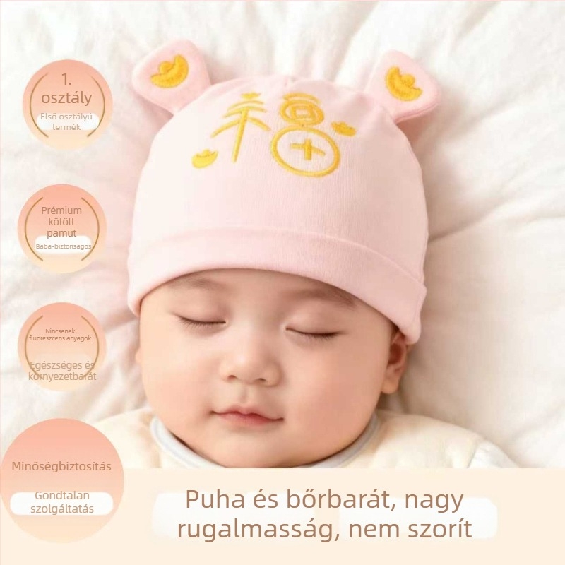 Baba pamutból készült sapka, két rétegű, légáteresztő és meleg, 0–6 hónapos