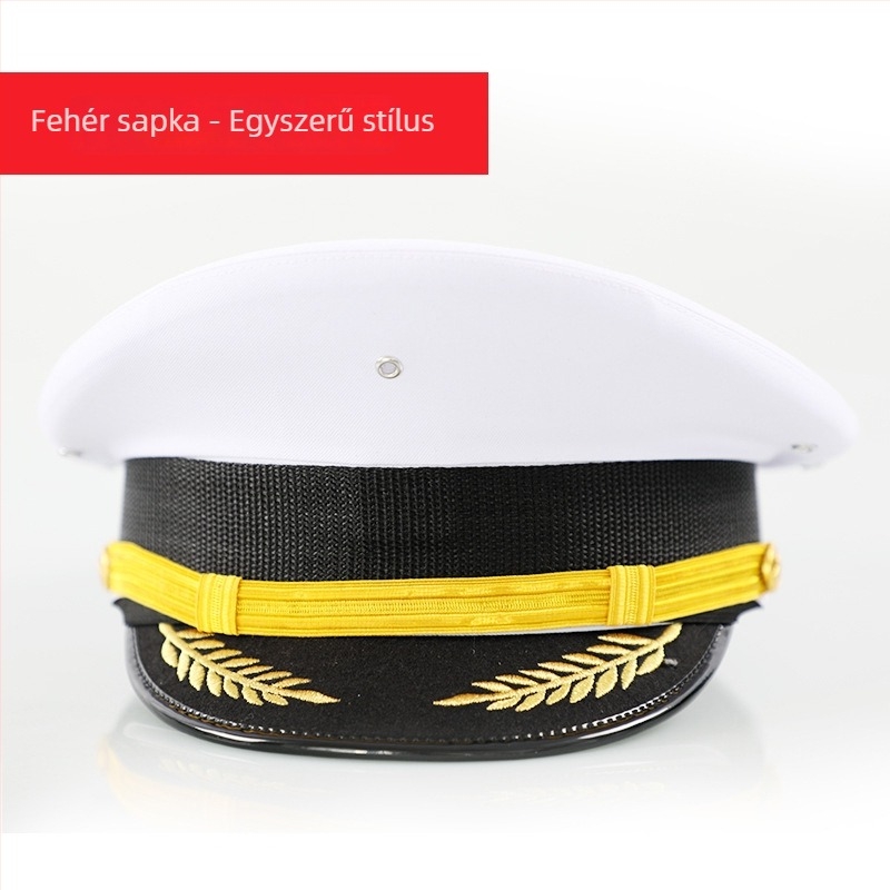 Férfi pamut-szatén sapka, hímzett, sík koronával és széles karimával