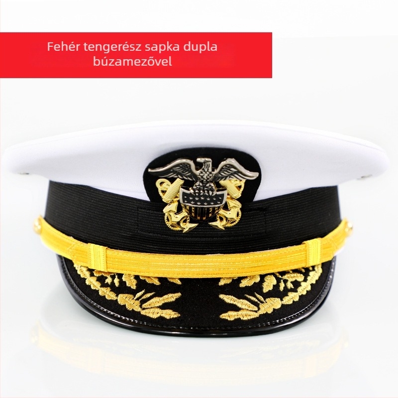 Férfi pamut-szatén sapka, hímzett, sík koronával és széles karimával
