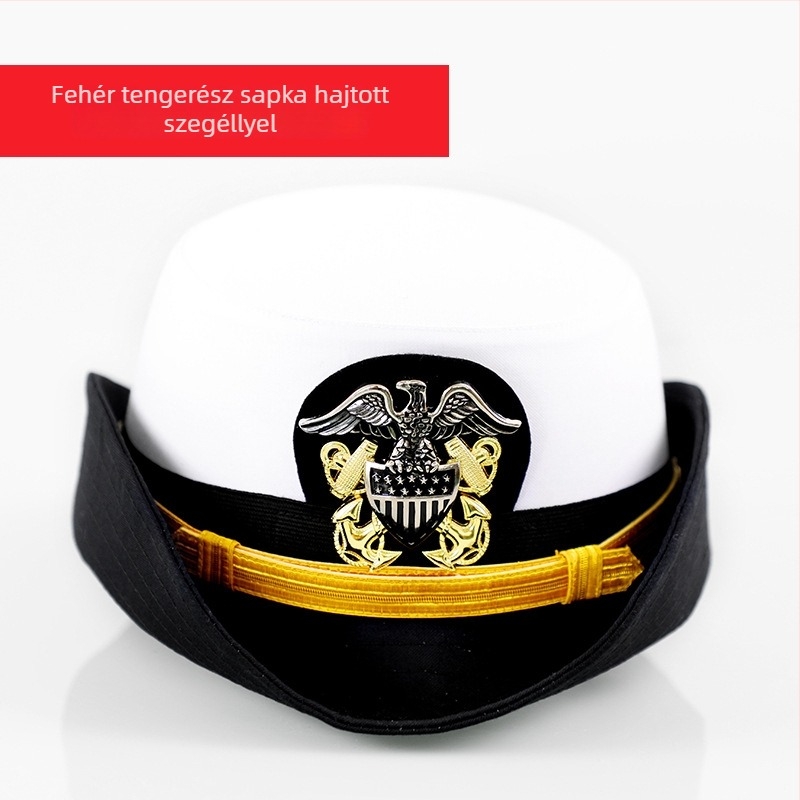 Férfi pamut-szatén sapka, hímzett, sík koronával és széles karimával