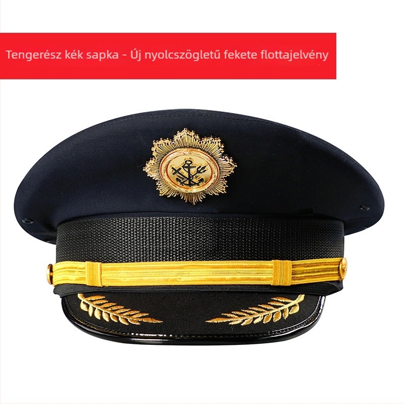 Férfi pamut-szatén sapka, hímzett, sík koronával és széles karimával