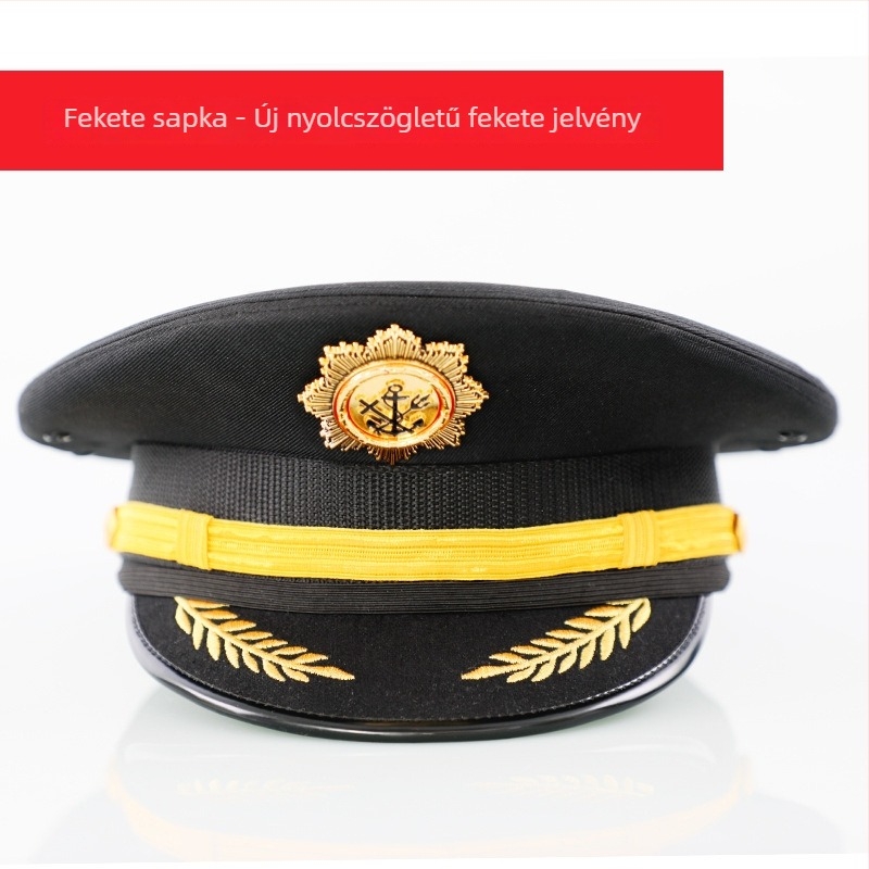Férfi pamut-szatén sapka, hímzett, sík koronával és széles karimával