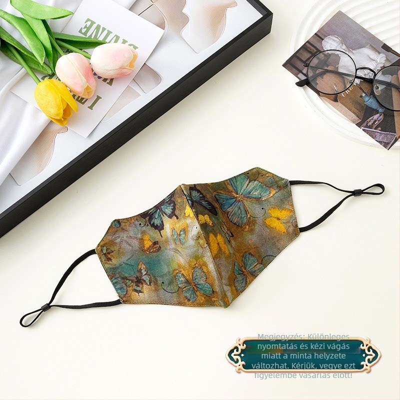 Napvédő arcmaszk, légáteresztő, kettős pamutszövet, imitációs selyem díszítéssel, nemzeti stílusú (Légáteresztő, Szélálló, UV-védelem, Kettős pamutszövet, Imitációs selyem)