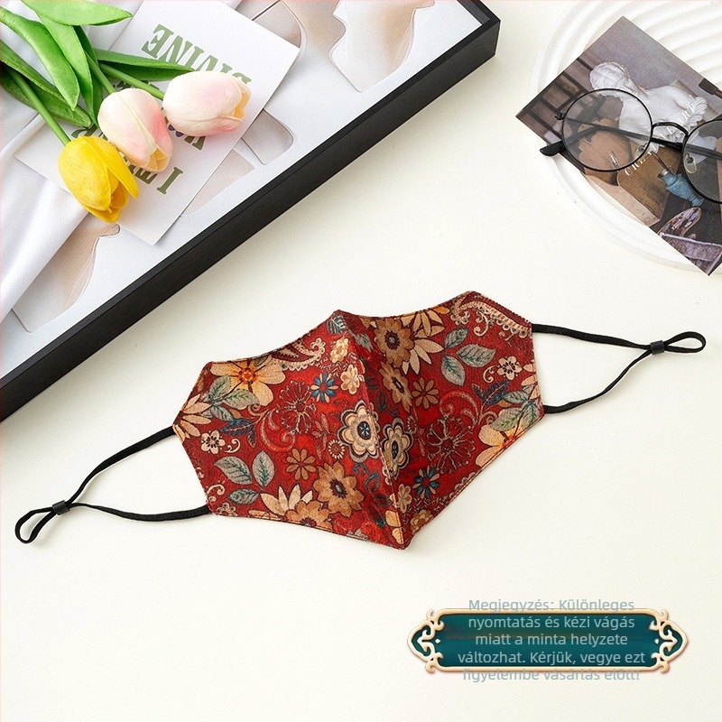 Napvédő arcmaszk, légáteresztő, kettős pamutszövet, imitációs selyem díszítéssel, nemzeti stílusú (Légáteresztő, Szélálló, UV-védelem, Kettős pamutszövet, Imitációs selyem)