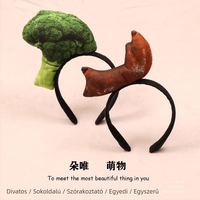 Hajcsat plüss étel motívumokkal - hot dog, kenyér, káposzta, gyümölcs és zöldségek gyermekeknek (2023 tavasz)