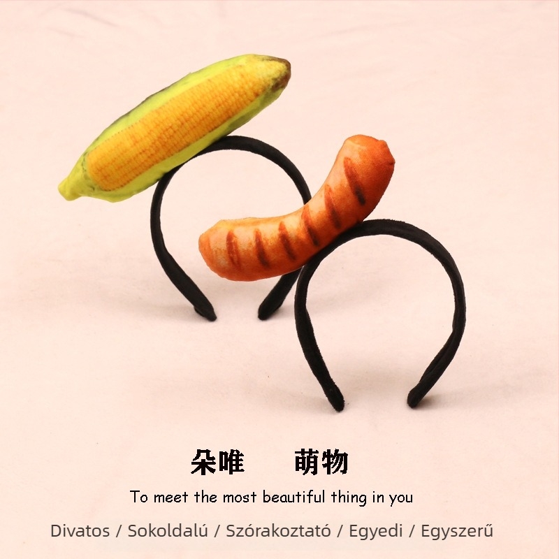 Hajcsat plüss étel motívumokkal - hot dog, kenyér, káposzta, gyümölcs és zöldségek gyermekeknek (2023 tavasz)