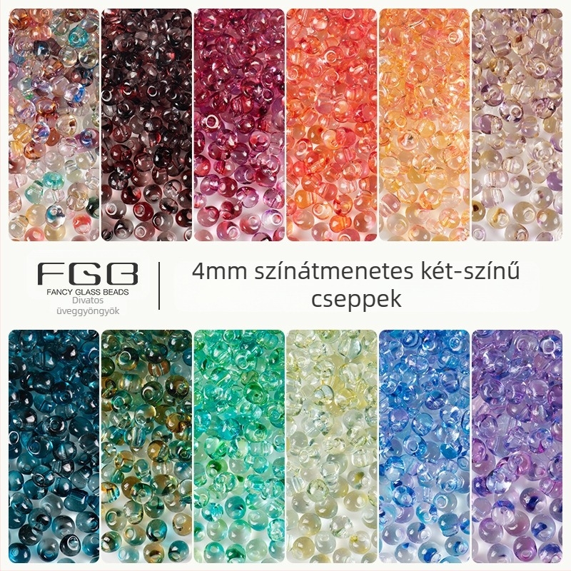 FGB több színű üveggyöngyök, 4 mm, kéttónus gradient vízcsepp formájú gyöngyök DIY ékszerekhez, átlátszó kevert gyöngyök