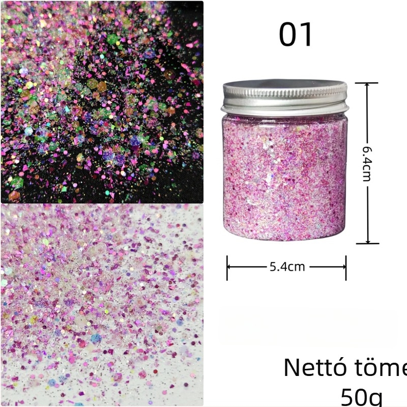 50 g üveg csillámló körömdíszítő glitter, koreai stílusú színváltó effekt, DIY köröm dekoráció